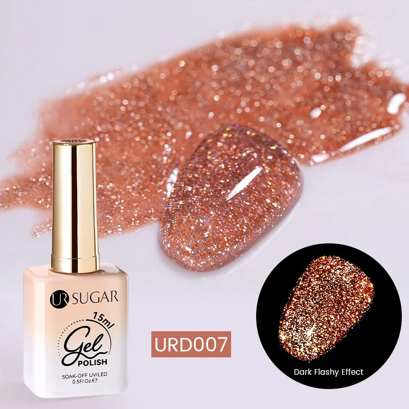 UR SUGAR 15ml Champagne Gold Sliver Reflective Glitter Gel Nail Polish Varnish Semi Permanent Soak Off UV Gel For Manicure Art
