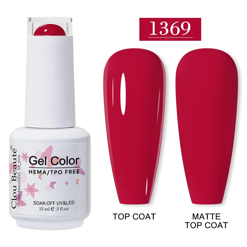Clou Beaute 15ml Red Color Gel Polish Vernis Semi Permanent UV Varnish Gel Nail Polish Hema TPO Free Nails Art Manicure TOP BASE