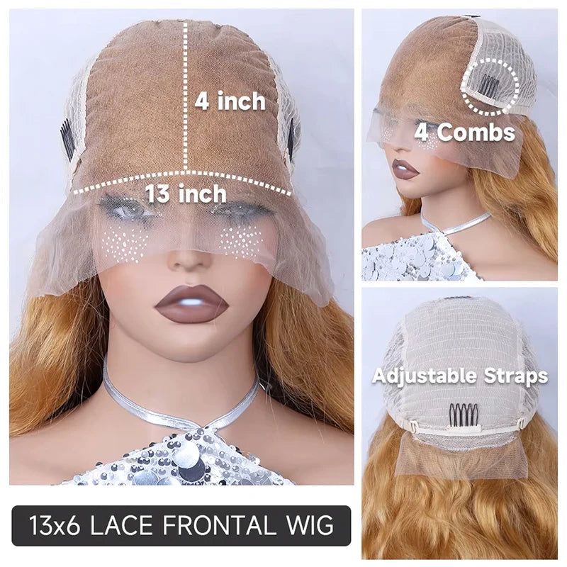220% Density 13x6 Transparent HD #27 Colored Honey Blonde Body Wave Human Hair Wig PrePlucked Lace Frontal Wigs For Black Women