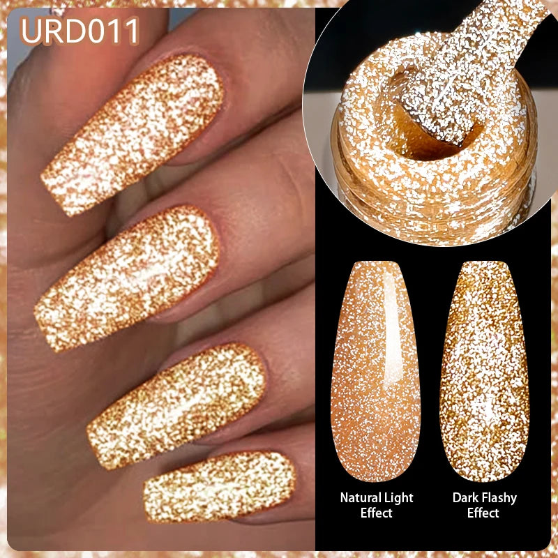 UR SUGAR 15ml Champagne Gold Sliver Reflective Glitter Gel Nail Polish Varnish Semi Permanent Soak Off UV Gel For Manicure Art