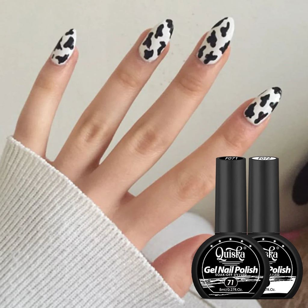 Quiska 2Pcs Black White Nail Gel Polish Set 8Ml Semi Permanent Soak Off UV LED Varnish Manicure Tools Design DIY Charm Manicure