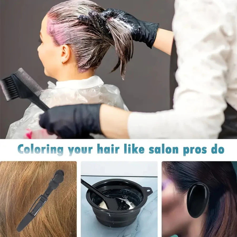 13pcs Professional Hair Dye Kit with Brushes, Color Bowl, Ear Covers & Clips - Salon Quality DIY Home Coloring Set