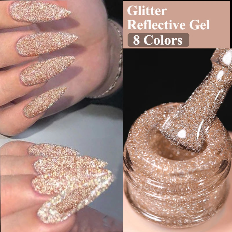 UR SUGAR 15ml Champagne Gold Sliver Reflective Glitter Gel Nail Polish Varnish Semi Permanent Soak Off UV Gel For Manicure Art