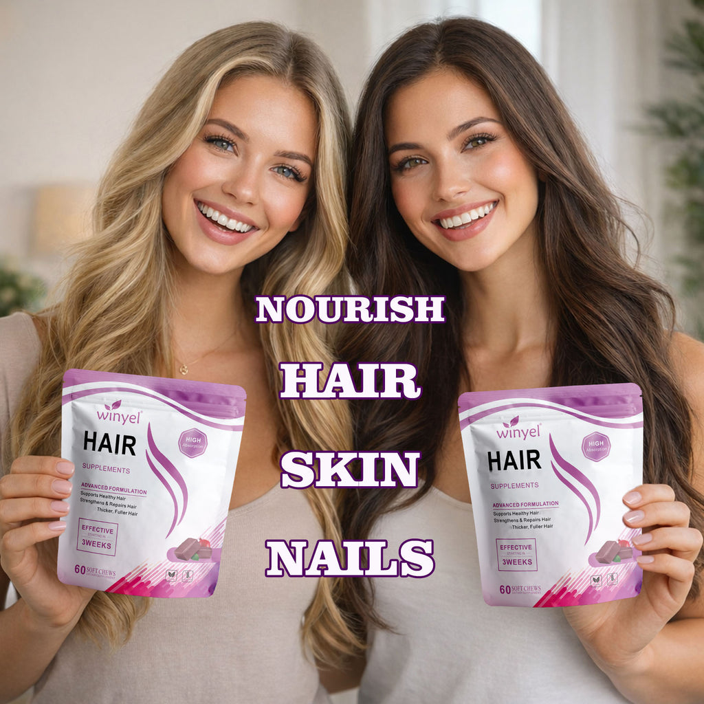 WINYEL Hair Growth Soft Chewables, Containing Hair Growth Vitamins For Men And Women, Biotin, To Help Create Thicker, Fuller, And Stronger Hair, Mixed Berries, 60 Soft Chewables.
