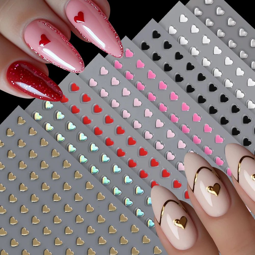 8Colors/Set 3D Love-Heart Nails Stickers Mini Sweet Hearts Self-Adhesive Nail Art Sliders Valentine's Day DIY Manicure Decals 1