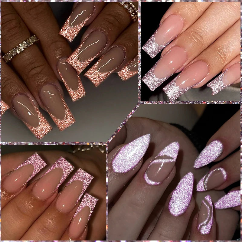 7ml Reflective Glitter Nail Gel Polish Semi Permanent French Style Nail Art UV LED Gel Sparkling Soak Off Manicure Varnish DIY
