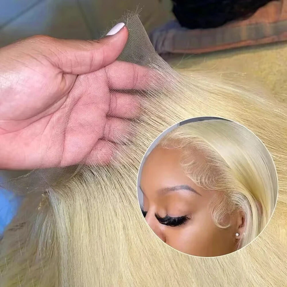 200% 613 Honey Blonde 13x6 HD Transparent Lace Front Human Hair Wigs For Women 34 36 Inch Straight 13x4 Lace Frontal Wig