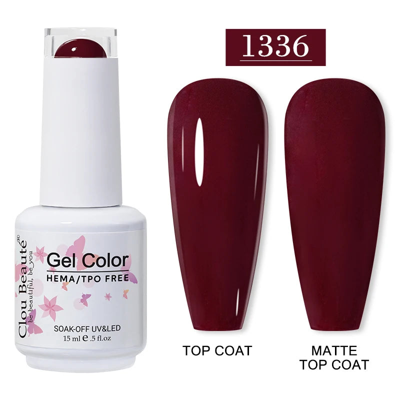 Clou Beaute 15ml Red Color Gel Polish Vernis Semi Permanent UV Varnish Gel Nail Polish Hema TPO Free Nails Art Manicure TOP BASE