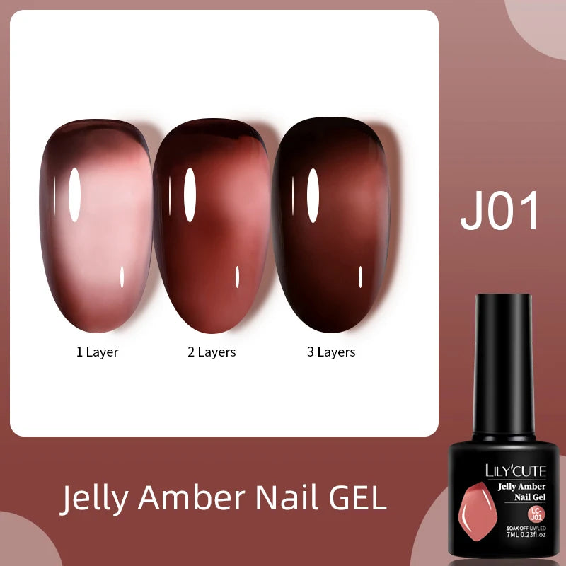 LILYCUTE 7ML Jelly Amber Gel Nail Polish Brown Crystal Translucent Dull Color Nail Art Gel Semi Permanent UV Gel Polish Varnish