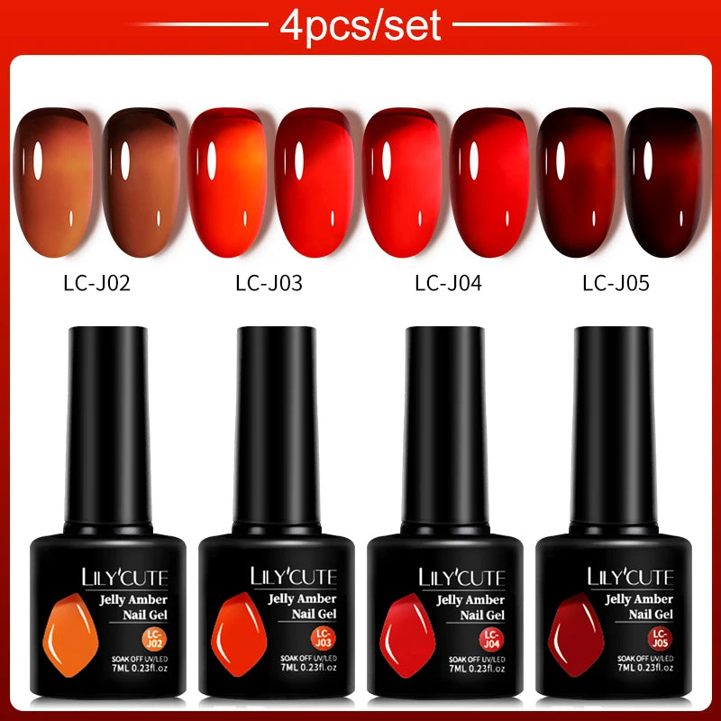 LILYCUTE 4/5Pcs/Set 7ML Nude Pink Gel Nail Polish and Translucent Jelly Nail Art Gel Semi Permanent Soak Off Design Manicure Set