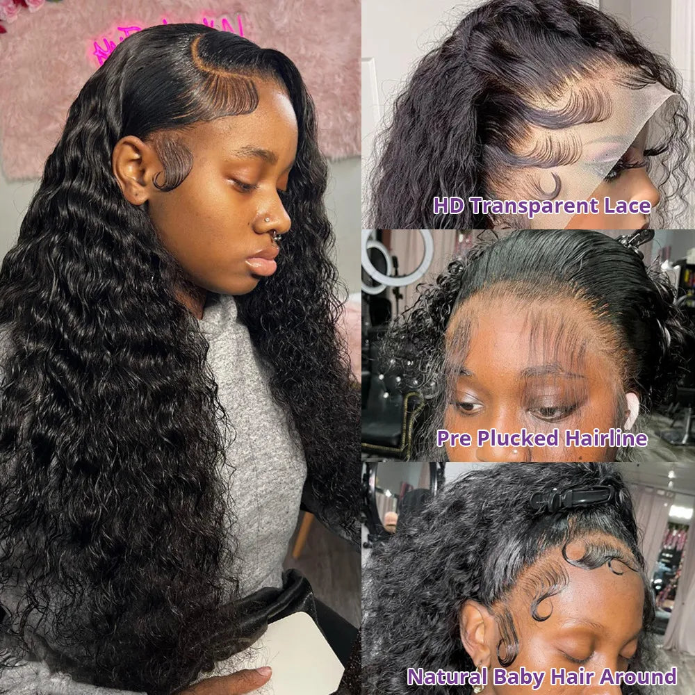 30 40 Inch Deep Wave 13X6 Hd Lace Frontal Wig Curly Water Wave Human Hair 13X4 Pre Plucked Lace Front Brazilian Wigs for Women