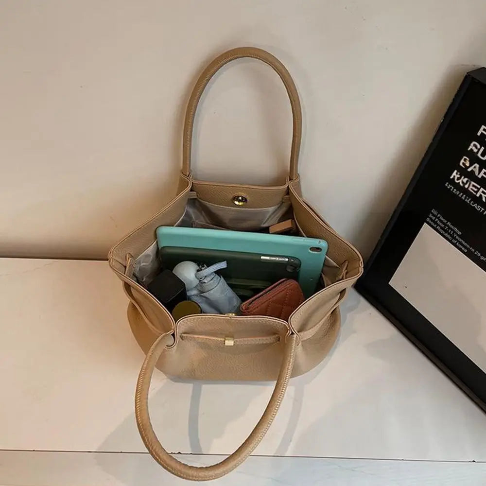 Luxury Lychee Pattern Underarm Shoulder Bags PU Leather Solid Color Women's Handbags Large Capacity Tote Bag Travel