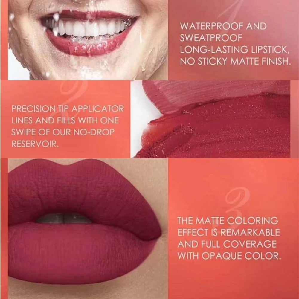 Professional 2PCS Lip Liner Lipstick Set Matte Finish High Pigment Long Lasting Waterproof Sweatproof Cosmetic Beauty Kit