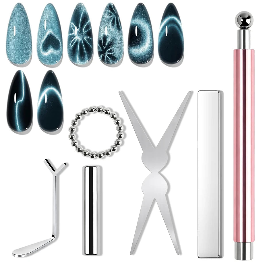 6pcs Cat Eye Nail Magnet Tool Set, French Tips Cat Eye Heart Magnets Nail Magnet Stick Cat Eye Gel Polish Magnets Tools Manicure