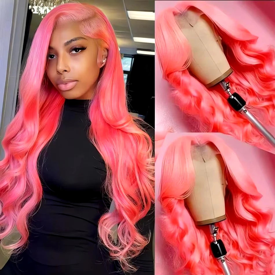 13x4 Body Wave Light Pink Lace Front Wig Brazilian Human Hair Wigs Colored Wig 13x6 Transparent HD Lace Frontal Wigs For Women