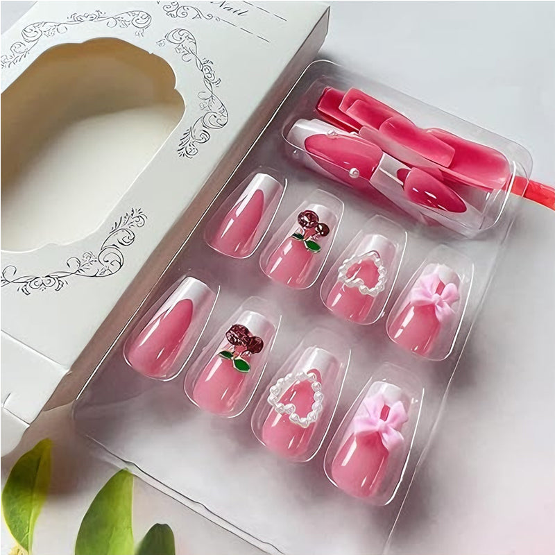 24 PCS Cherry Bow Nail Art