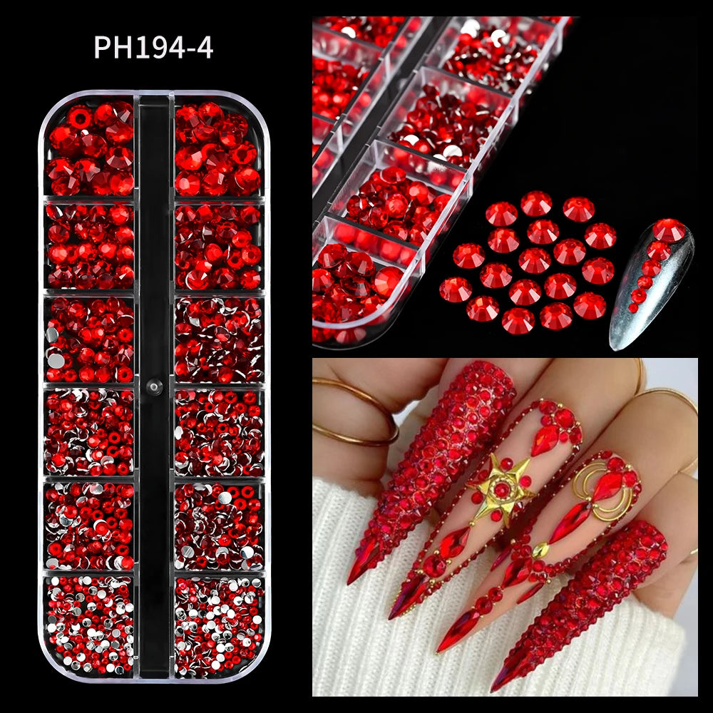12Grids Ocean Gold Nail Art Charms Shell/Seahorse/Starfish White Half Round Pearl Gems 3D Mixed Punk Manicure Metal Rivets Studs