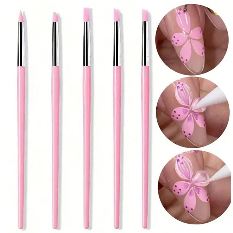 5Pcs/set Silicone Nail Brush UV Gel Polish Tip 3D Image DIY Dotting Polish Brushes Pen Professional DIY Manicure Tools