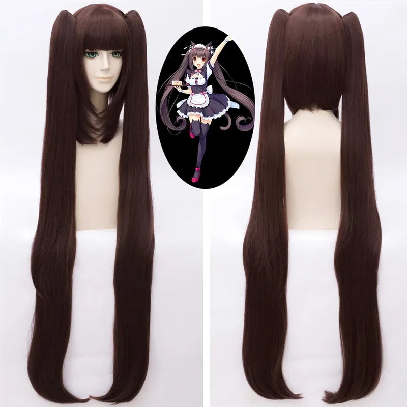 Game Nekopara Cosplay Wigs Chocolat and Vanilla Cosplay Wig Synthetic Hair Perucas Cosplay Wig + Wig Cap