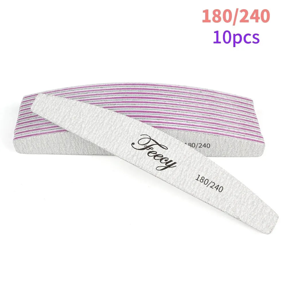 10Pcs/Lot 80/100/150/180/240 Grit Limas Trimmer Lime Nail Art Ongle Manicure Tool Nail File Buffer Double Side Nail Files Buffer