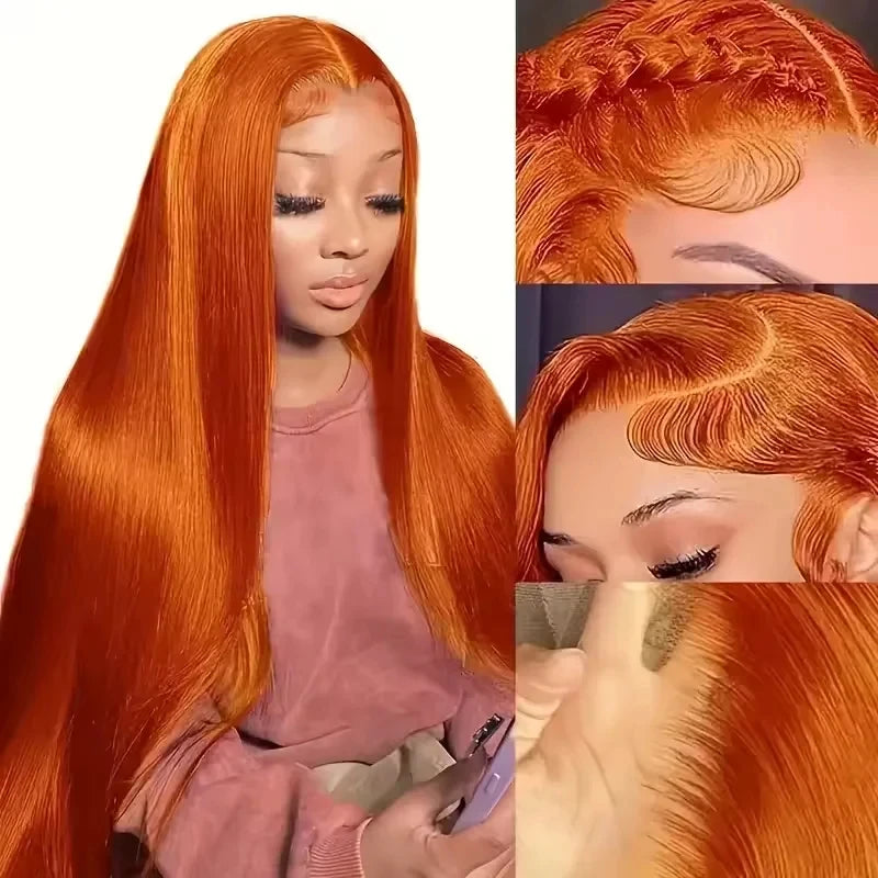 350# Colored Orange Ginger Wig Human Hair HD 13x4 Bone Straight Lace Front Wigs Pre Plucked 13x6 Lace Frontal Wigs For Women