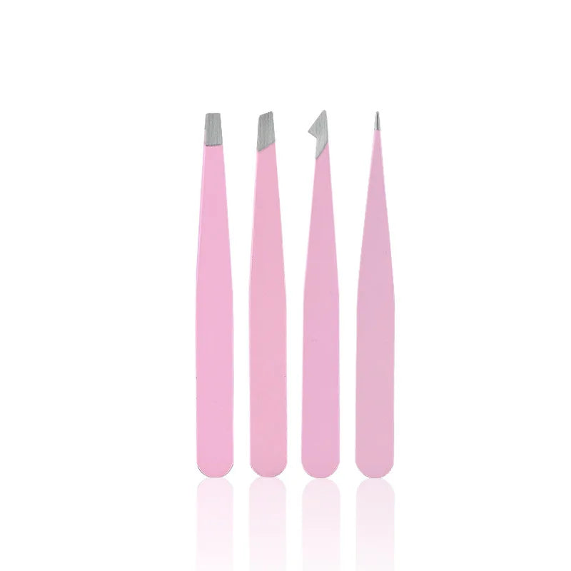 4 Piece Professional Tweezers Set Eyebrow Hair Removal, Beard Plucking, Stainless Steel Angled Tweezers Tools Hair Removal Tool