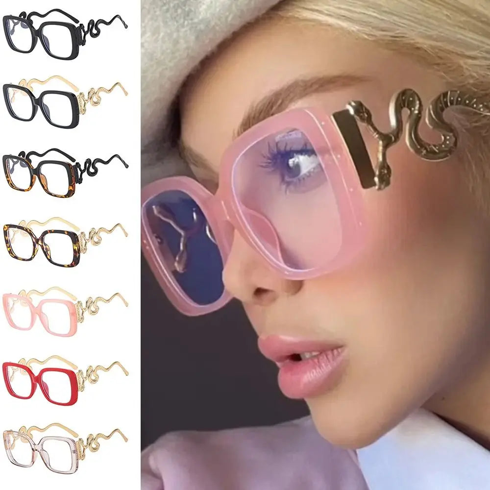 Retro Large Frame Woman Eyeglasses Square Shape Flat Mirror Square Glasses Frame Snake Leg Personalized Glasses Frame for Women