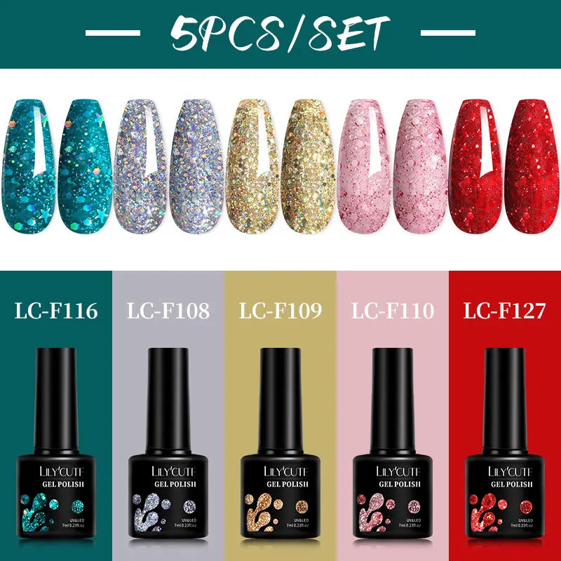 LILYCUTE 4/5Pcs/Set 7ML Nude Pink Gel Nail Polish and Translucent Jelly Nail Art Gel Semi Permanent Soak Off Design Manicure Set
