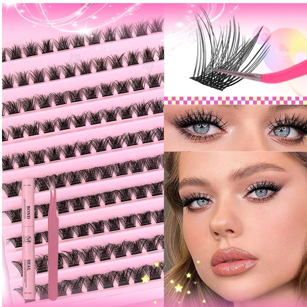 DIY Eyelash Extension Kit Individual Lashes Cluster Mix Lash Clusters with Lash Bond and Seal and Lash Accessories