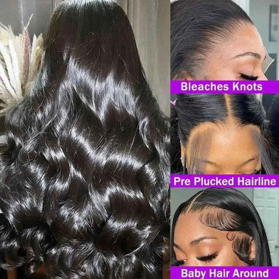 Rosslyn Body Wave Human Hair Wigs 13x6 Hd Lace Frontal Wig 1b Black Wig 200% High Density Lace Wigs Bleached Knoted Flash Sale