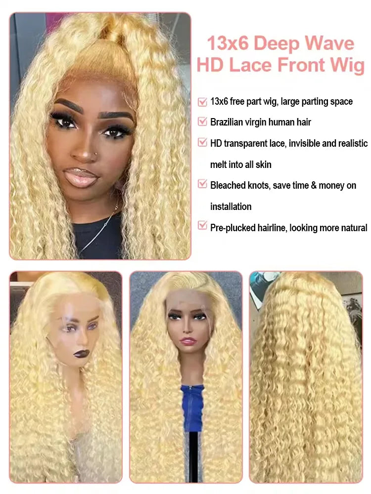 40 Inch Honey Blonde 613 Loose Deep Wave 13x6 HD Lace Front Wig Brazilian Human Hair 13x4 Curly Wig Pre Plucked For Black Women