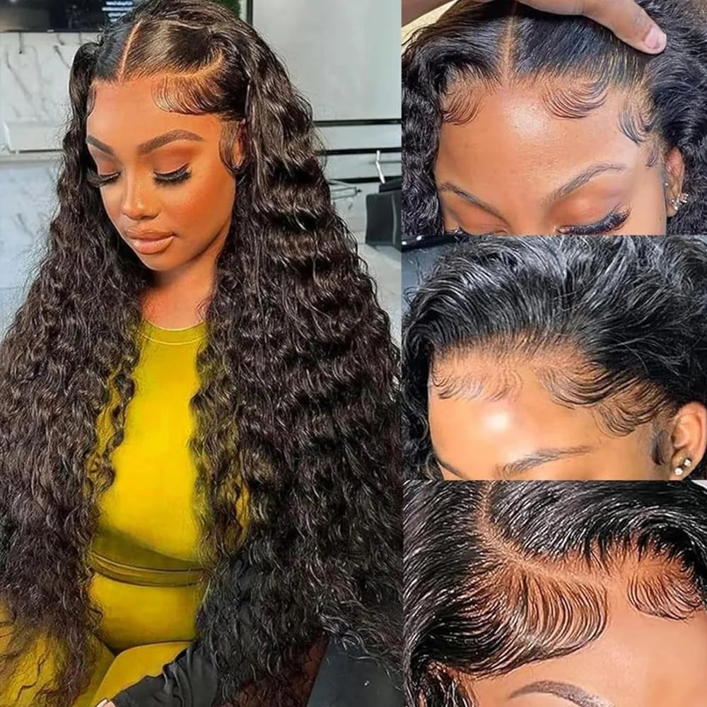 220% Density Deep Wave Lace Frontal Wig 13x4 13x6 HD Human Hair Lace Front Wigs For Women Water Wave Pre Plucked 7x6 Closure Wig