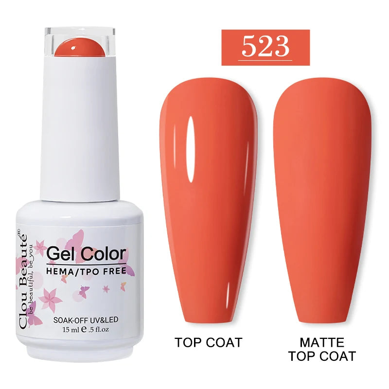 Clou Beaute 15ml Red Color Gel Polish Vernis Semi Permanent UV Varnish Gel Nail Polish Hema TPO Free Nails Art Manicure TOP BASE