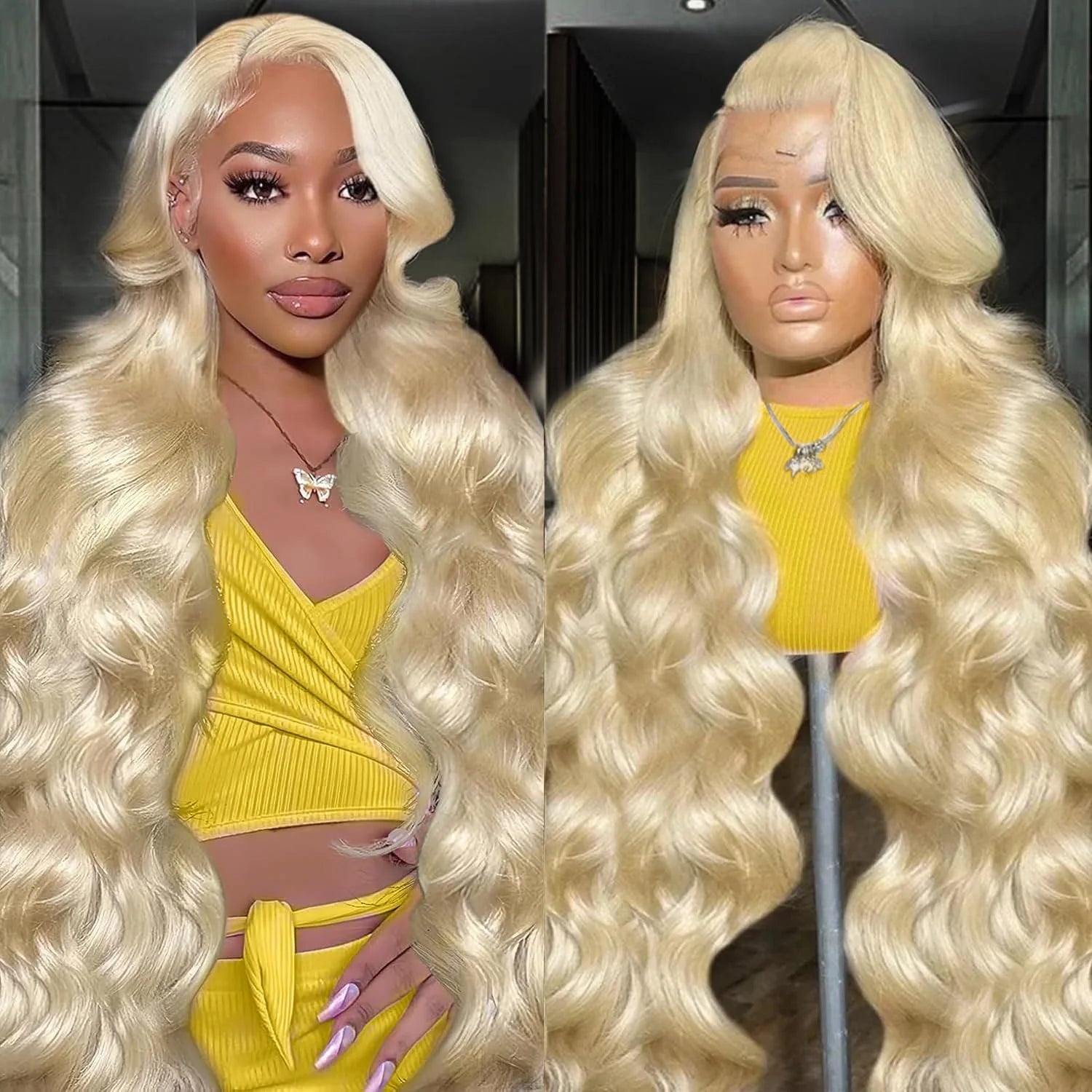 46 Inch 13x6 613 Lace Front Wig Human Hair Body Wave Blonde Lace Front Wigs Human Hair Pre-Plucked Bleached 200% Density 613 Hd