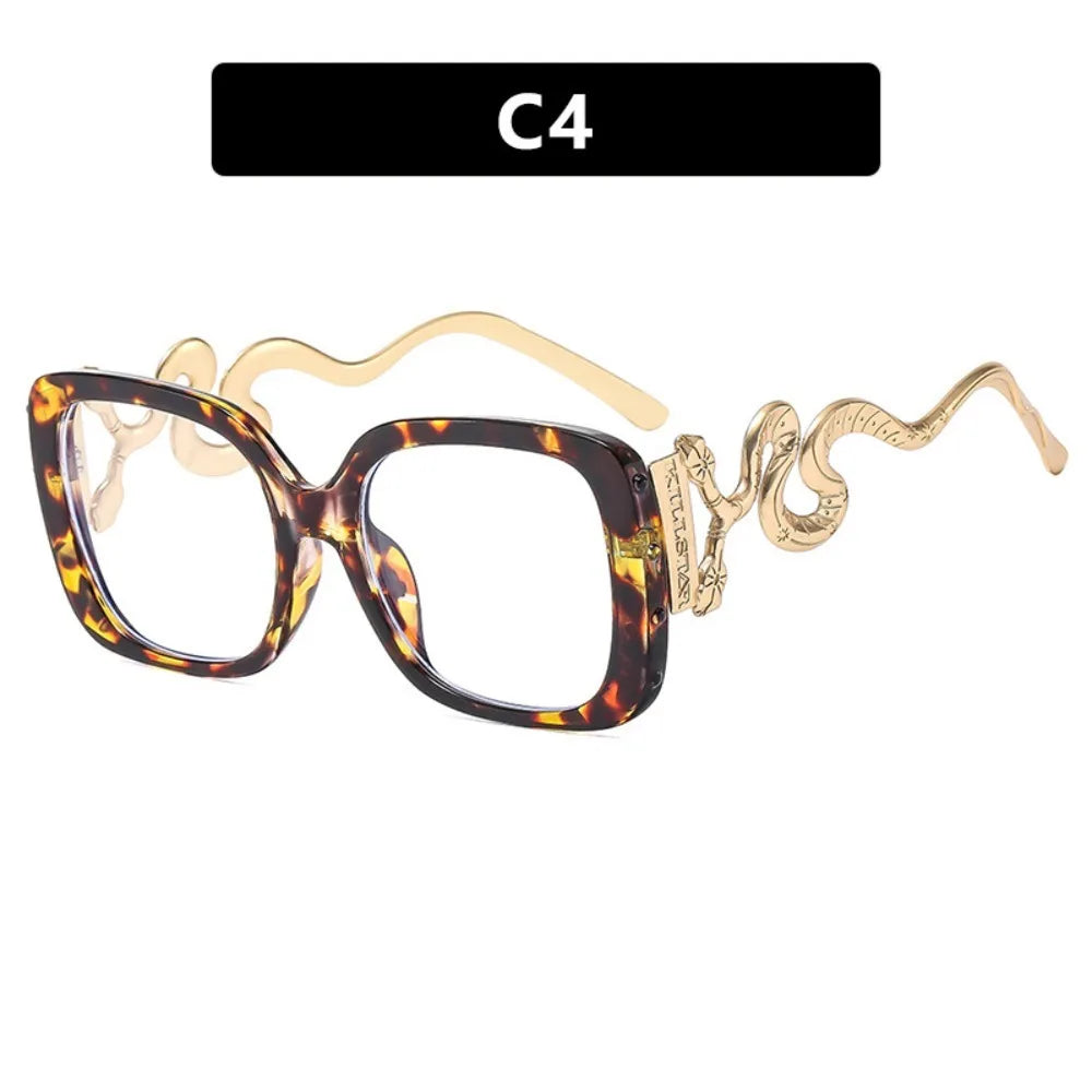 Retro Large Frame Woman Eyeglasses Square Shape Flat Mirror Square Glasses Frame Snake Leg Personalized Glasses Frame for Women