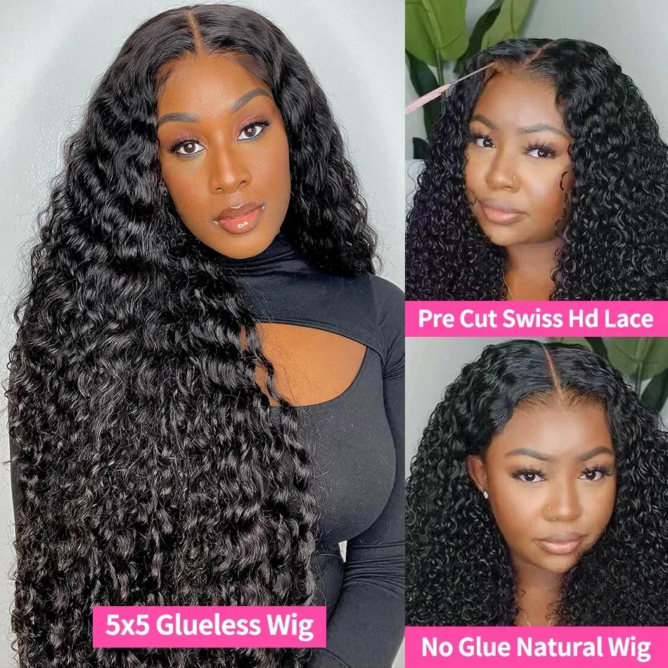 Natural Color 13x6 Full Frontal Deep Wave 360 HD Transparent Lace Long Curly 4x4 5x5 Closure Remy Human Hair Pre plucked Wigs