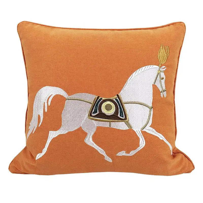 45x45cm 30x50cm Throw Pillow Embroidery Cushion Cover Horse Orange Color Luxury White Color Couch Pillow Without Core