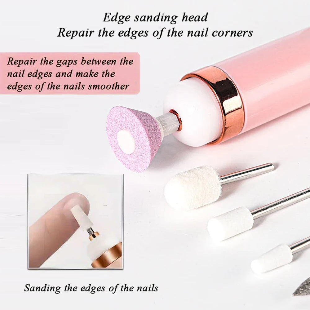 YIKOOLIN Portable Nail File Care Set LED Light Adjustable 4 Speed with 12 Attachment Drill Bits USB Charge Home Use