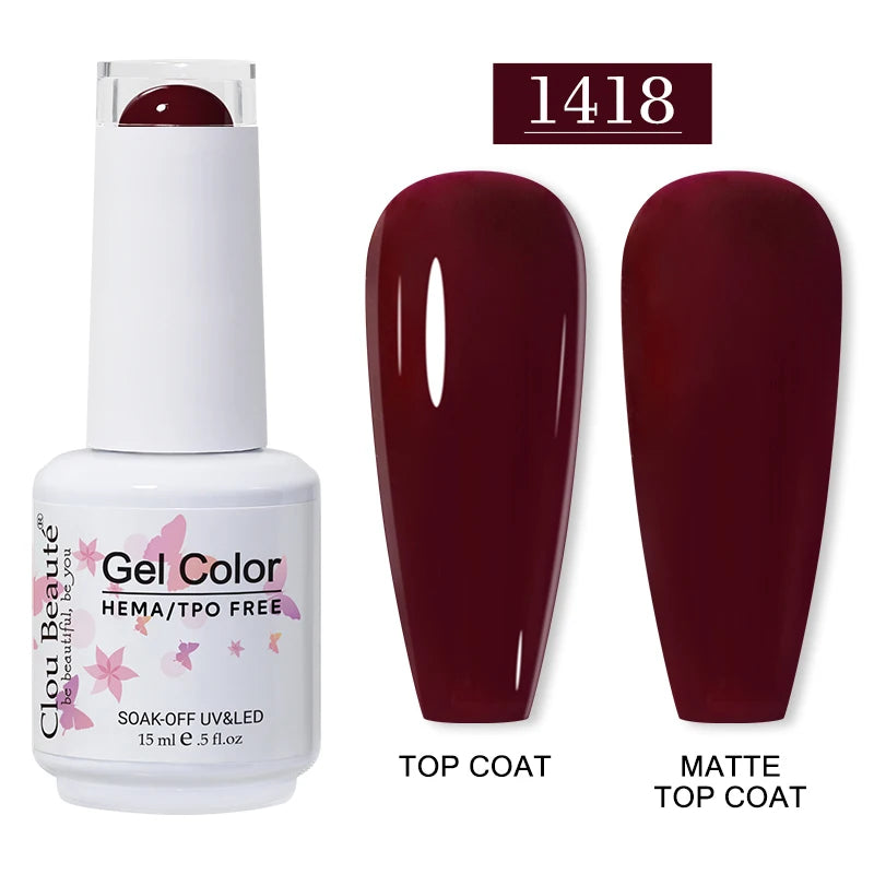 Clou Beaute 15ml Red Color Gel Polish Vernis Semi Permanent UV Varnish Gel Nail Polish Hema TPO Free Nails Art Manicure TOP BASE