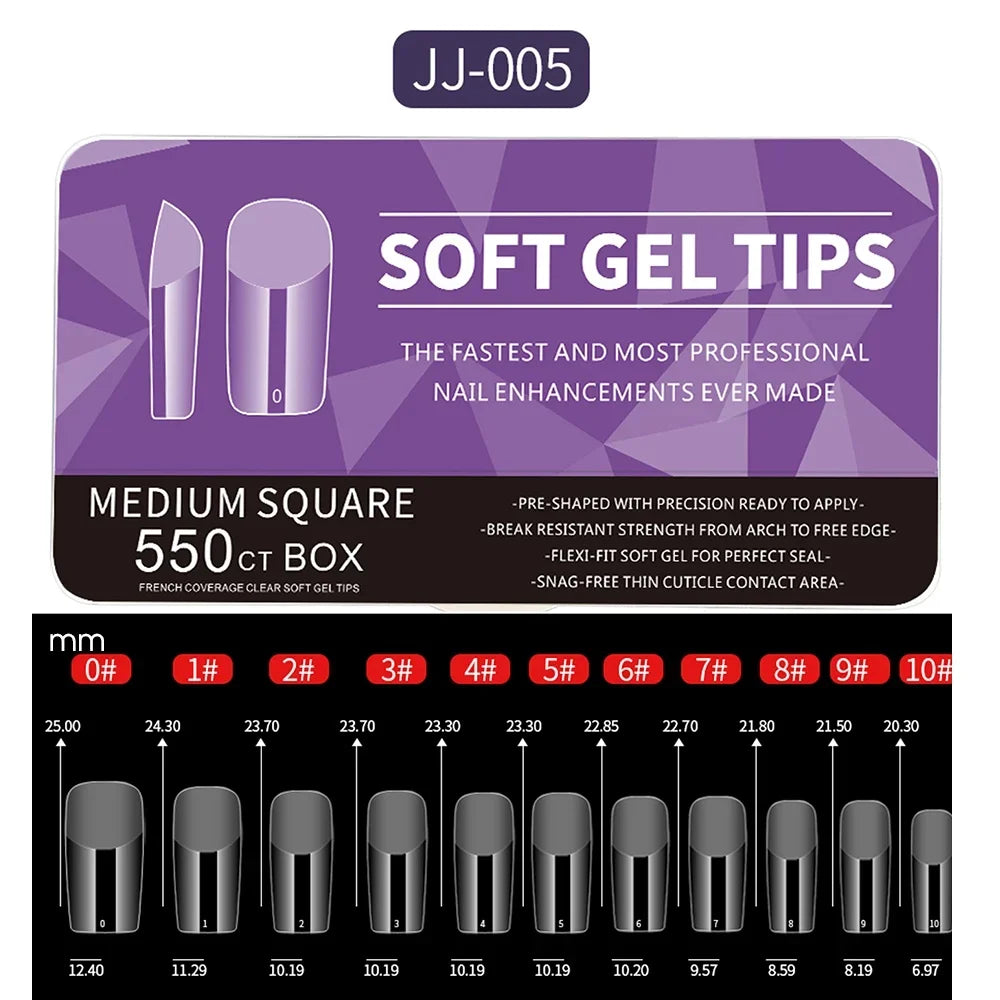 550Piece Medium and short soft gel nail tips Medium Apricot/Coffin Head Full Coverage Matte Extension Tool  Press-On Nail