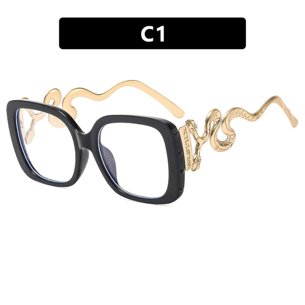 Retro Large Frame Woman Eyeglasses Square Shape Flat Mirror Square Glasses Frame Snake Leg Personalized Glasses Frame for Women