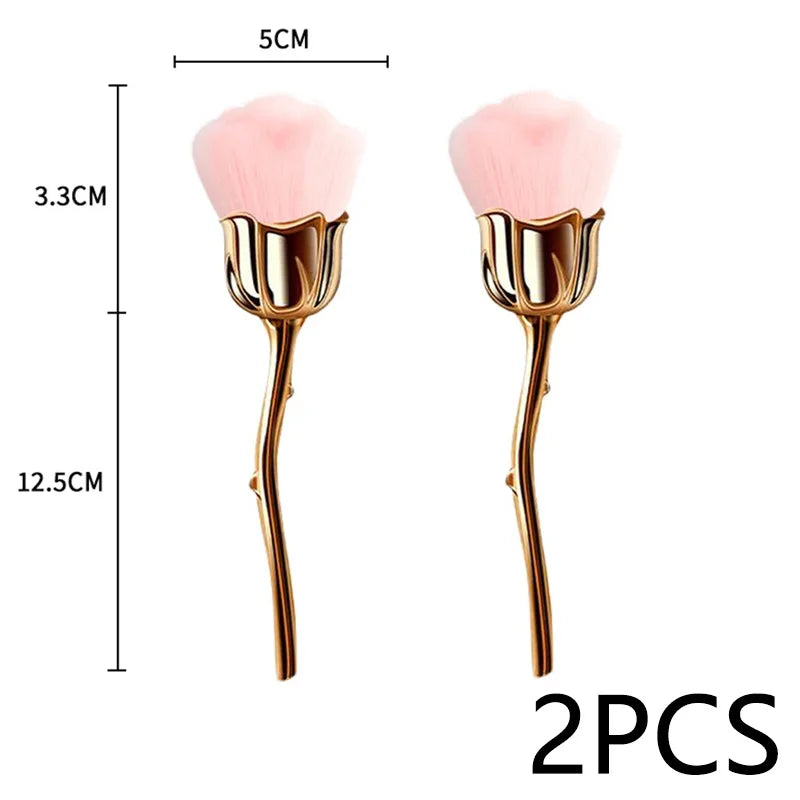 Flower Nail Brush for Manicure Gold Rose Shape Nail Art Brushes Round Small UV Gel Polish Powder Cleaning Tools Nail Accesories