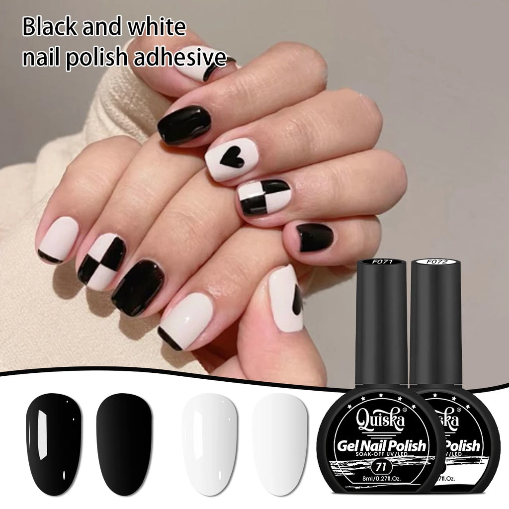 Quiska 2Pcs Black White Nail Gel Polish Set 8Ml Semi Permanent Soak Off UV LED Varnish Manicure Tools Design DIY Charm Manicure