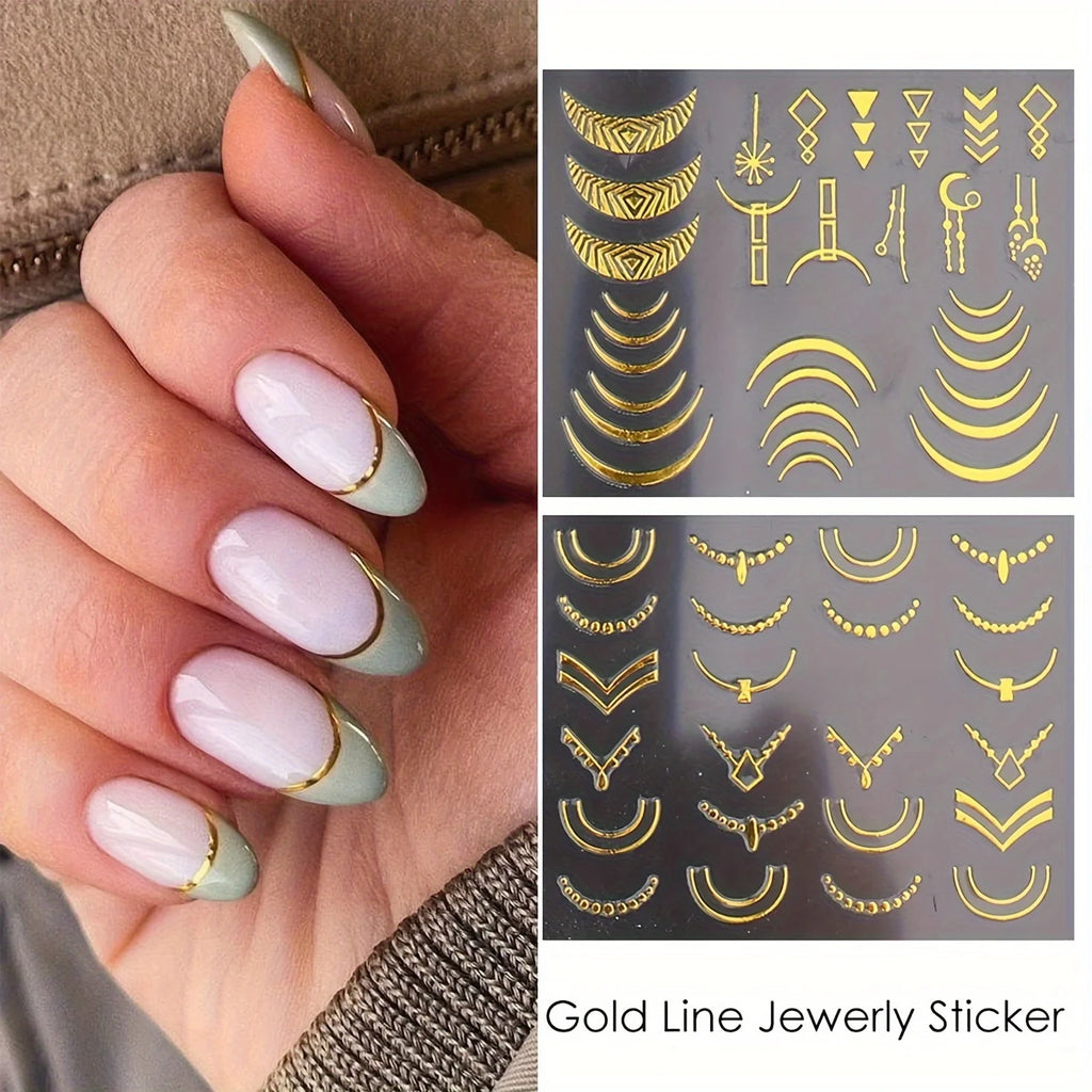 30 Sheets Golden Floral Nail Art Stickers - 3D Self-Adhesive Shimmering Leaf & Flower Designs for DIY Manicure